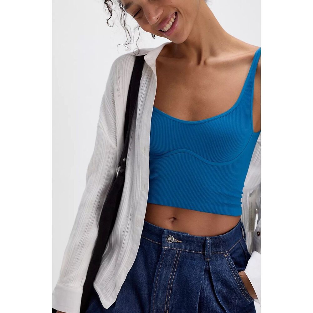 Free People Intimately Meg Crop Top Navy Blue Tank Bra Size M/L Y2K Boho NWOT - Picture 2 of 6